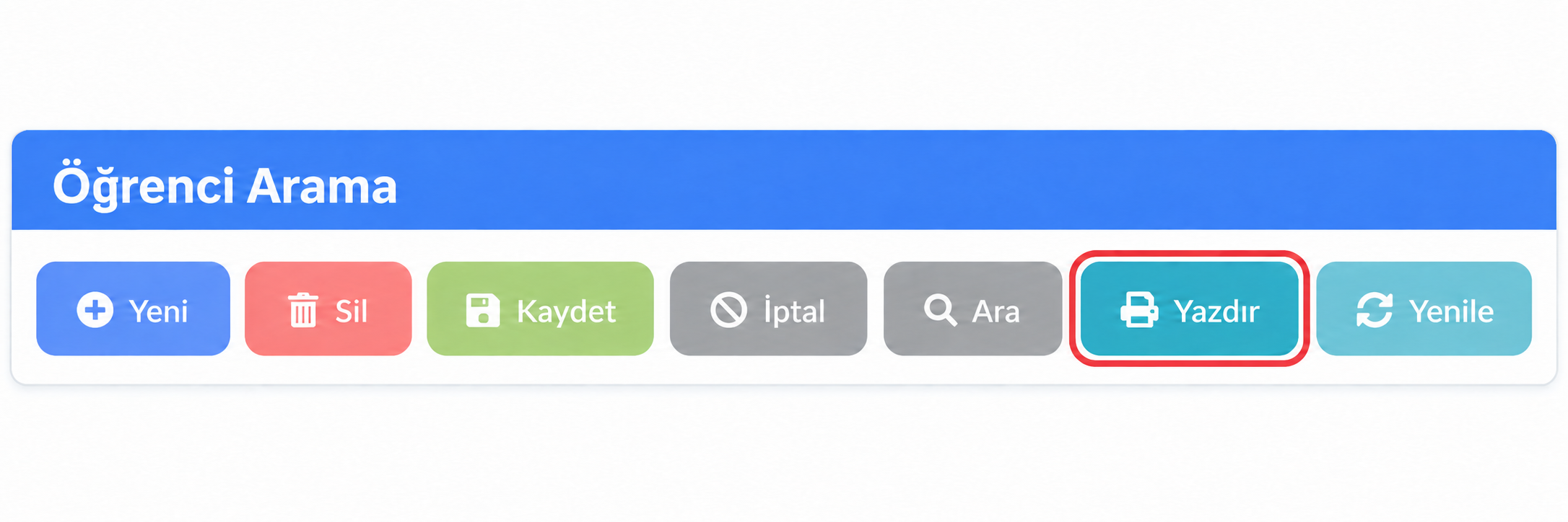 Öğrenci Arama ekranında Yazdır düğmesi vurgulanmış.